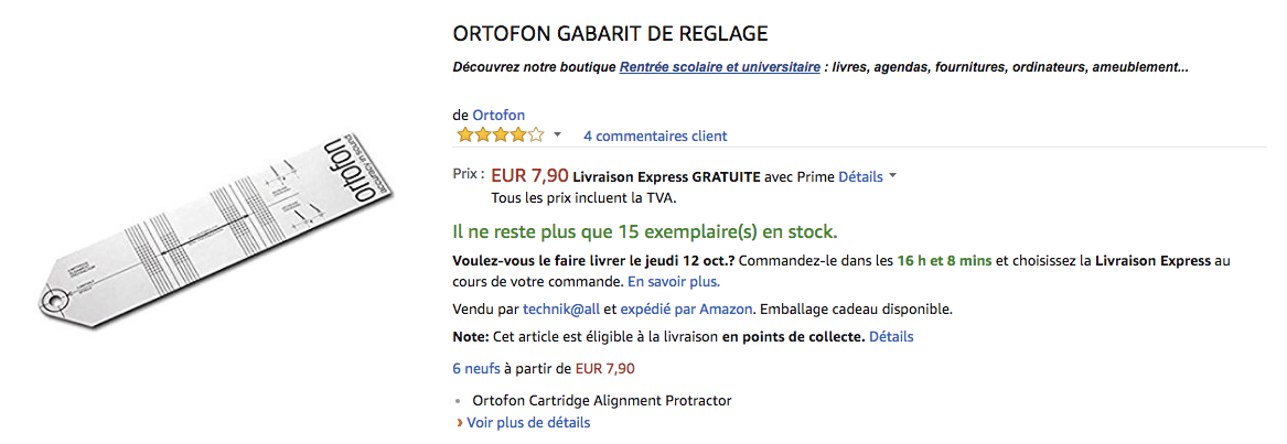 Gabarit de réglage cellule platine vinyle du commerce