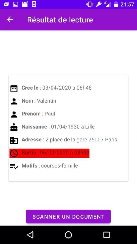 Interface de l'application CovidReader